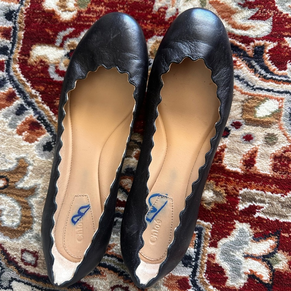 Chloe Black Leather Ballet Flats